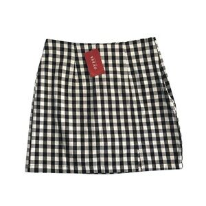 NWT Guess Emilia Gingham Mini Skirt Black White Plaid Size M